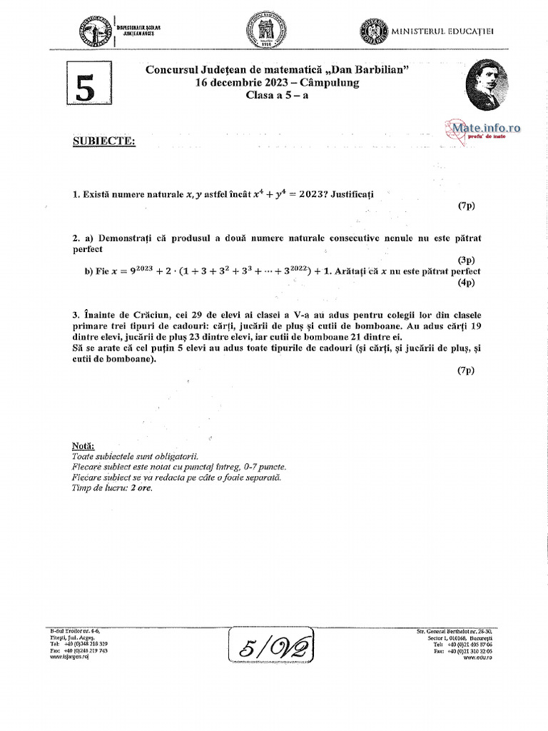 Mate info ro 5608 concursul judetean de matematica dan barbilian pdf