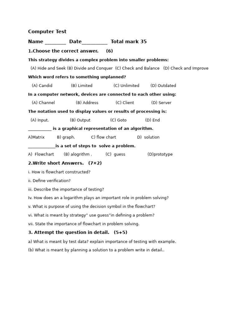Computer Test: Problem Solving Strategies | PDF