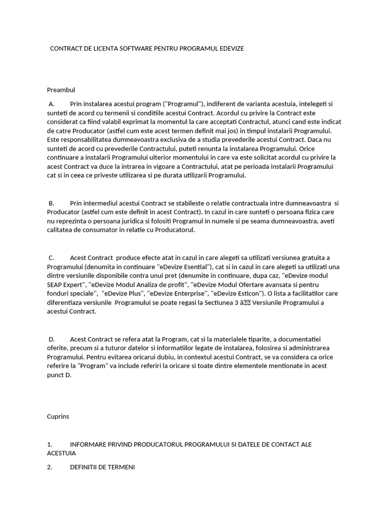Contract de Licenta Software Pentru Programul Edevize | PDF