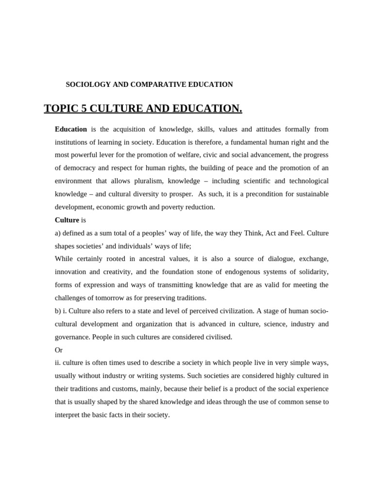 Sociology and Comparative Education-Culture and Education | PDF ...