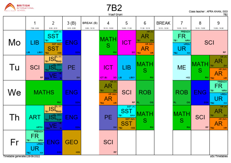 7B2 Class Timetable Overview | PDF
