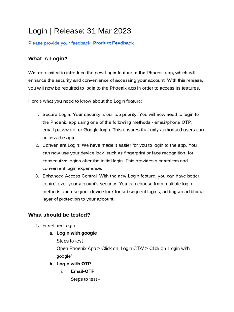 Login - Alpha Release Note - 230331 | PDF | Password | Mobile App