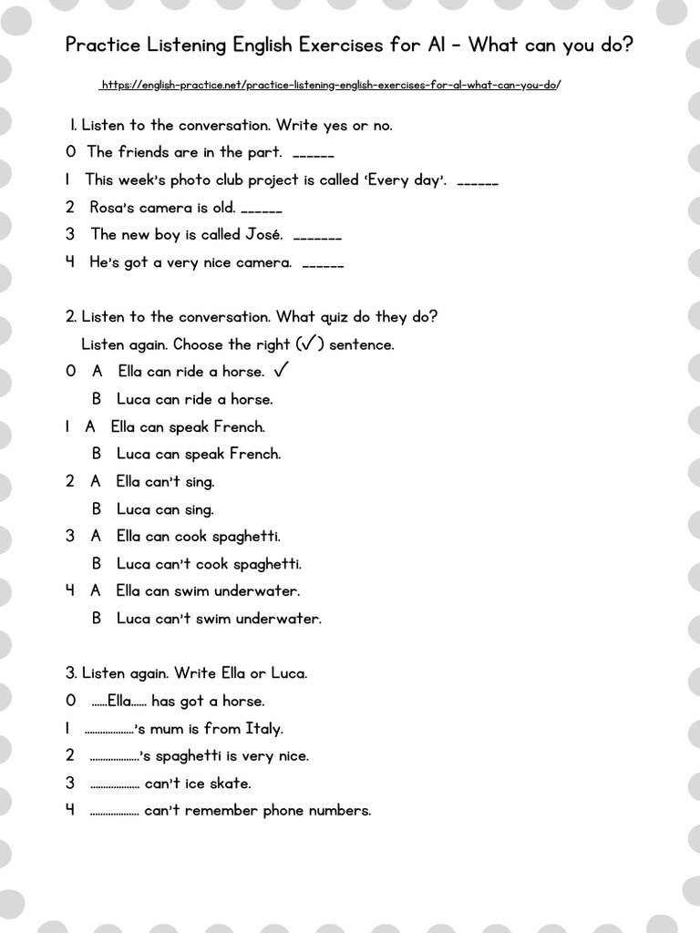 Practice Listening English Exercises For A1 What Can You Do Pdf