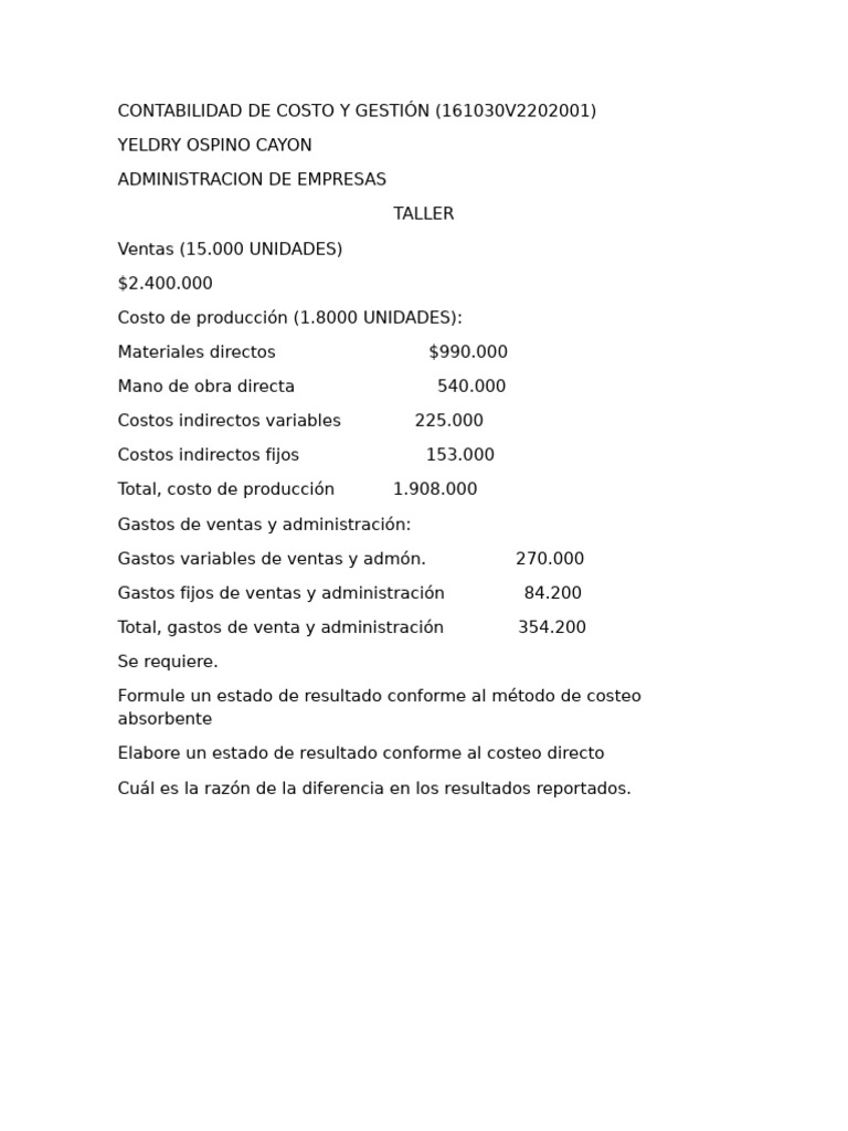 Contabilidad de Costo y Gestión Formativa | PDF | Negocios económicos ...