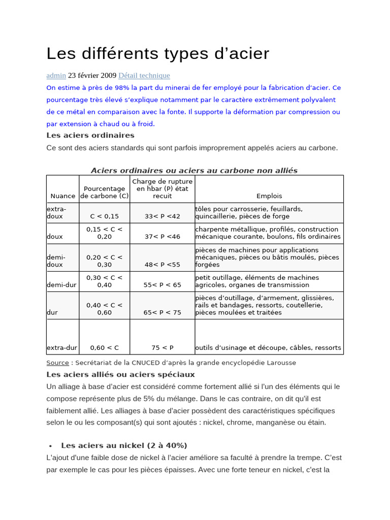 Les différents types d'acier | PDF | Acier | Matériaux
