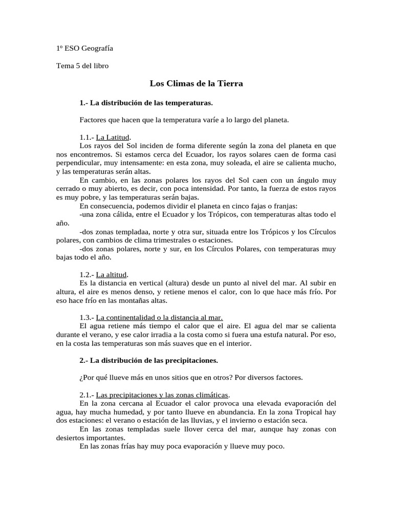 Tema 5 Los Climas de La Tierra | PDF | Clima | Precipitación