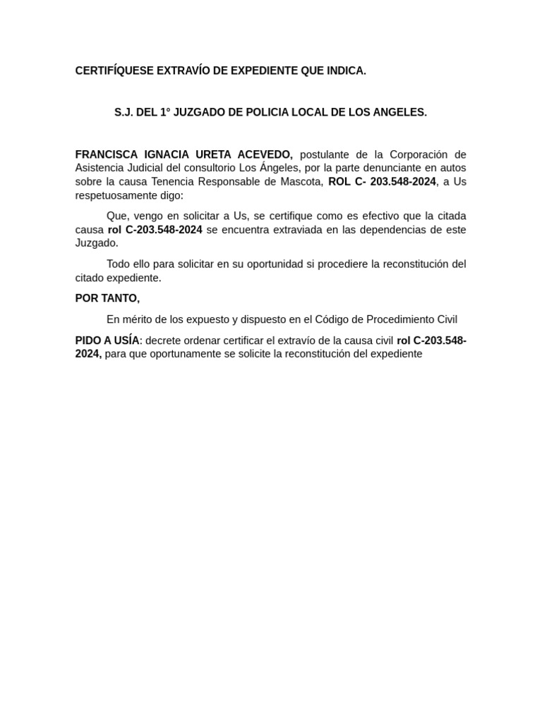 Certificación de Expediente Extraviado | PDF