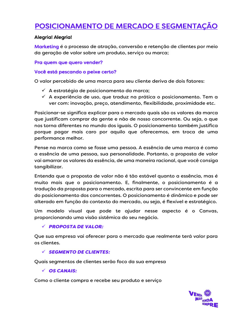 Segmentação e Posicionamento de Mercado | PDF | Segmentação de mercado ...
