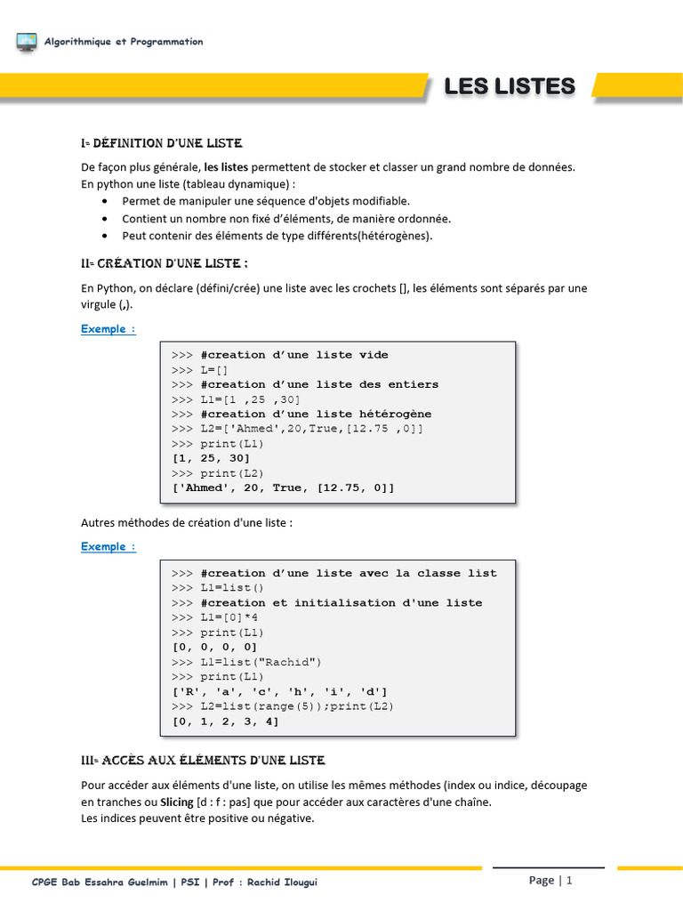 Introduction aux listes en Python | PDF | Python (Langage de ...