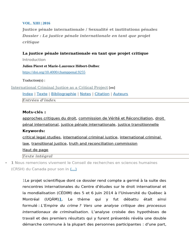 Justice pénale internationale critique | PDF | Justice | Crime et violence