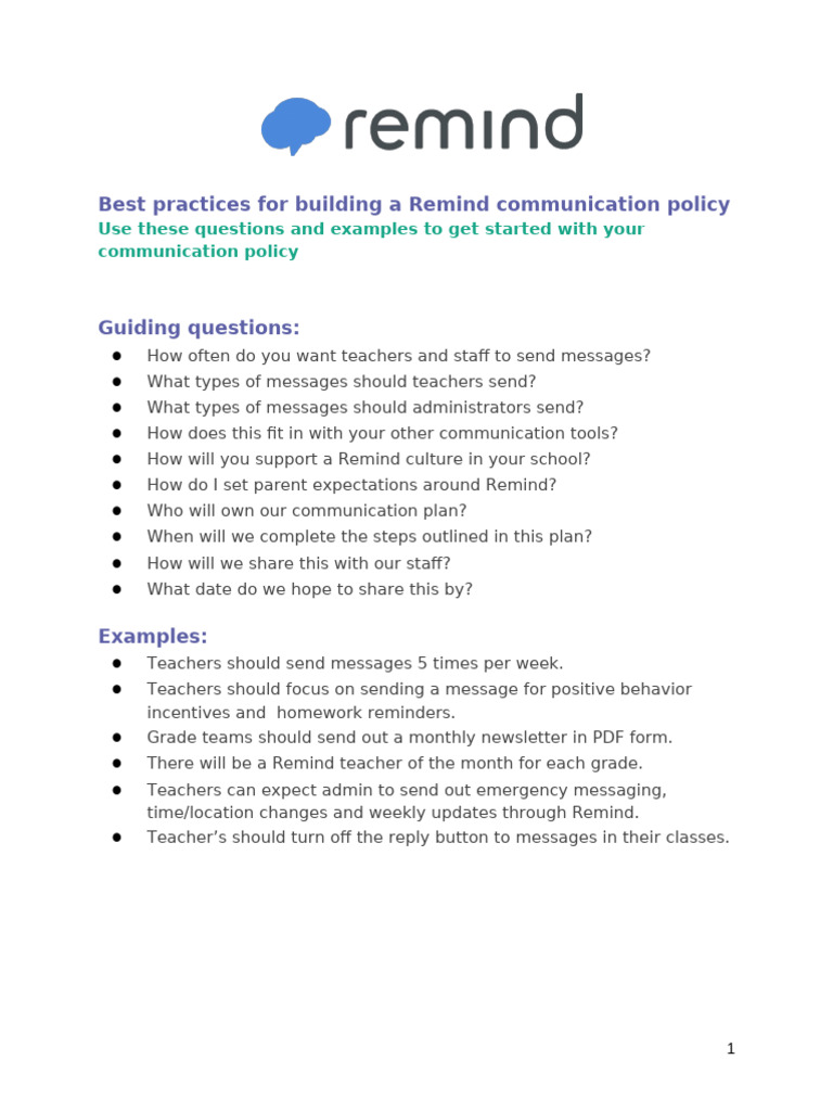 Remind Communication Policy Guide | PDF