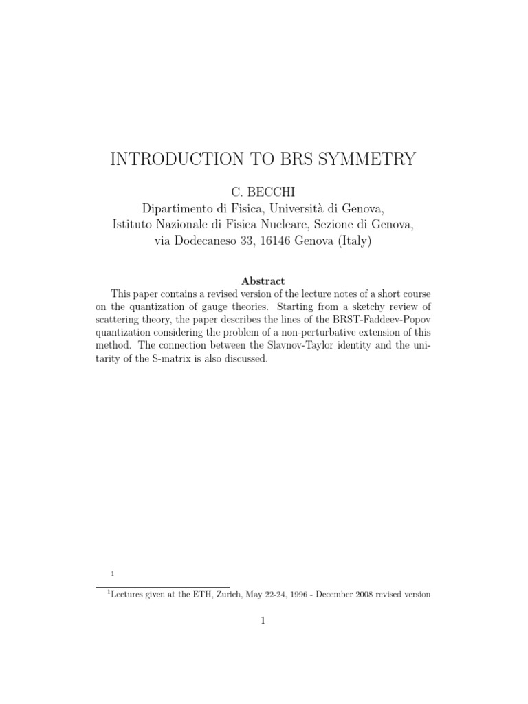 Introduction To Brs Symmetry | PDF | Gauge Theory | Field (Mathematics)