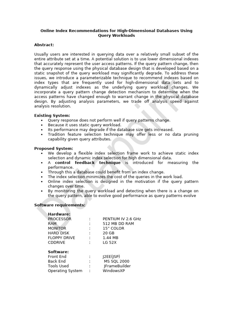 Online Index Recommendations For High-Dimensional Databases Using Query ...