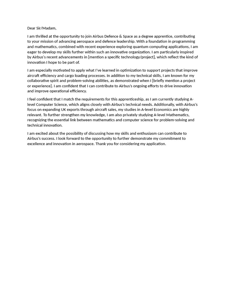 Airbus Cover Letter | PDF | Computers