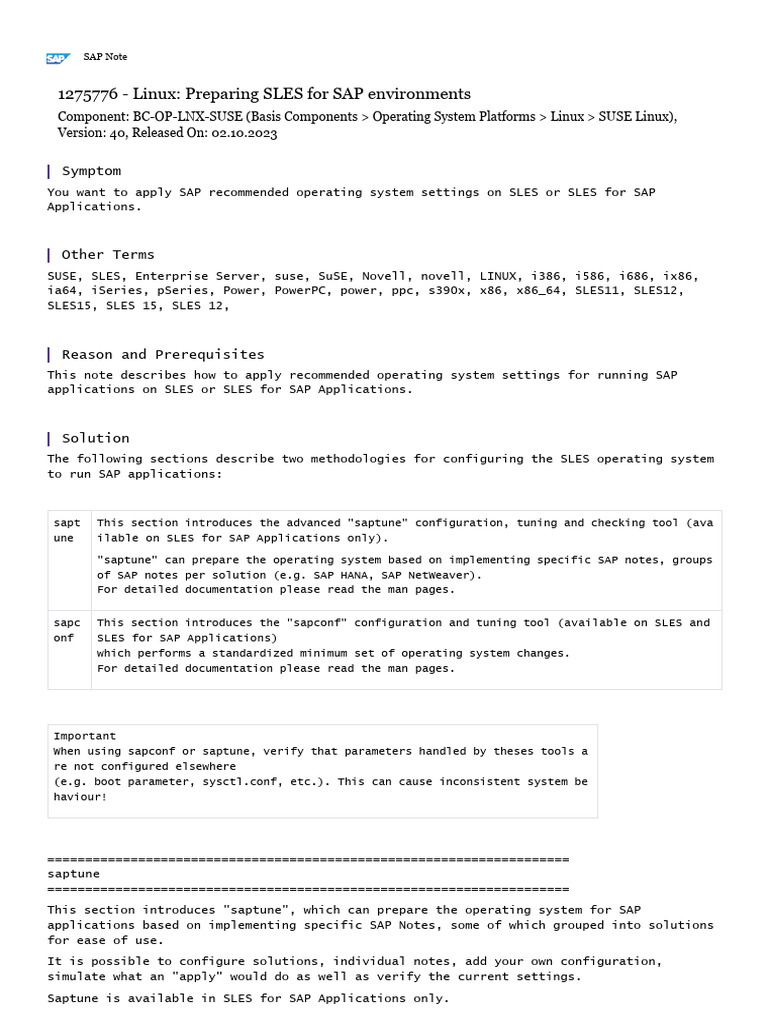 Configuring SLES for SAP Applications | PDF | Operating System ...