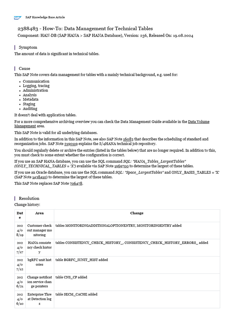 Data Management for SAP Technical Tables | PDF | Databases | Data