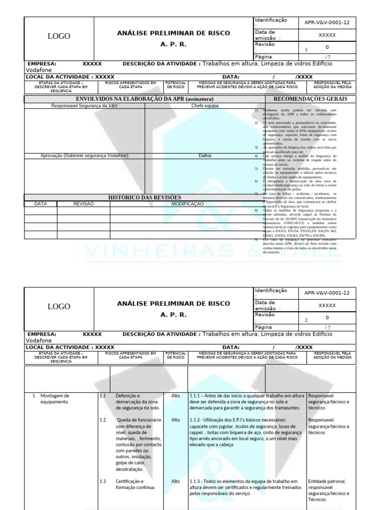 Análise Preliminar de Risco Trabalho Altura | PDF | Seguro