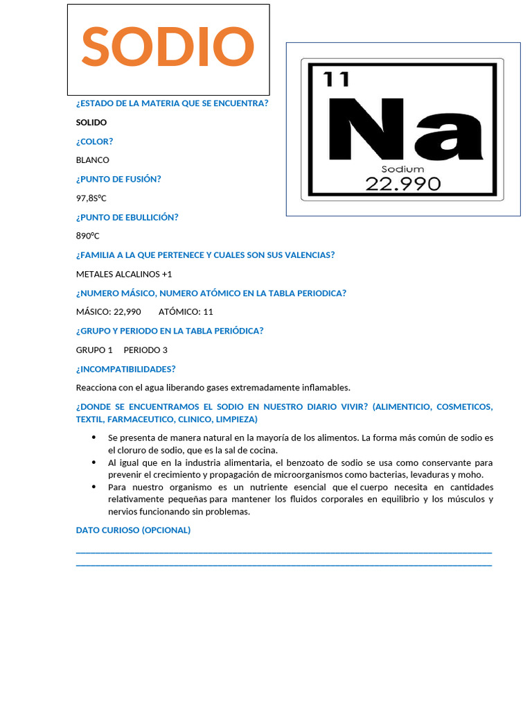 Propiedades y Usos del Sodio | PDF