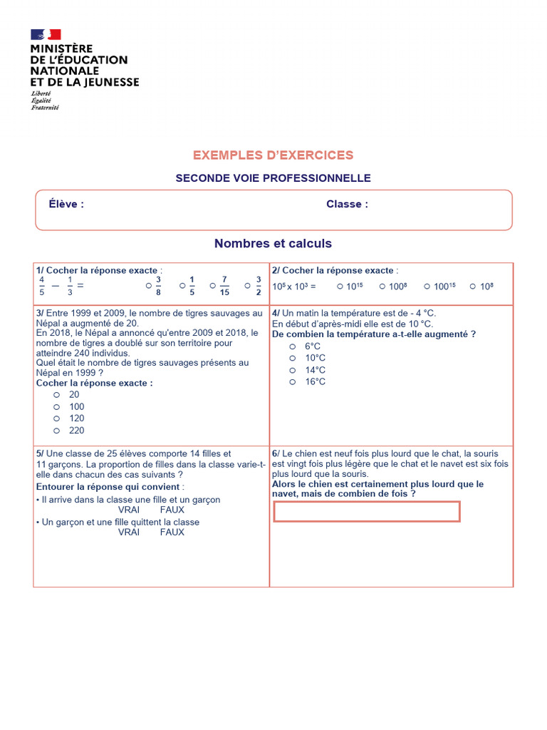 Exercices de mathématiques pour seconde | PDF