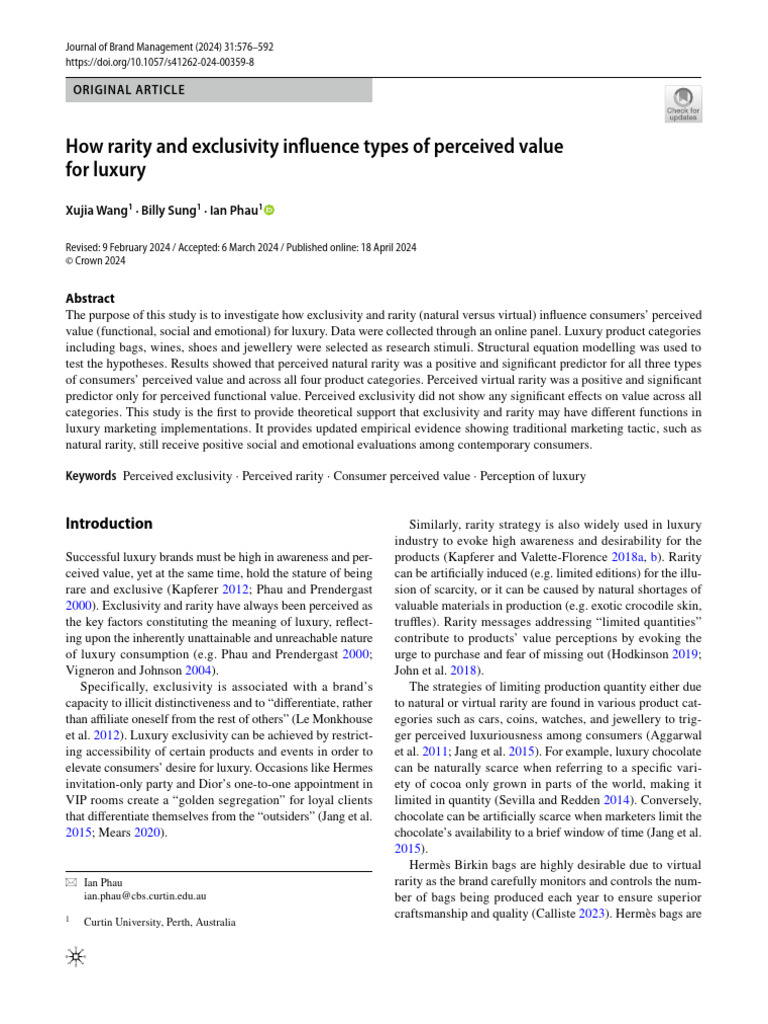 Curated visual reference: Perceived Exclusivity And Luxury Marketing Reference: How Rarity And Exclusivity Influence Types Of Perceived Value For