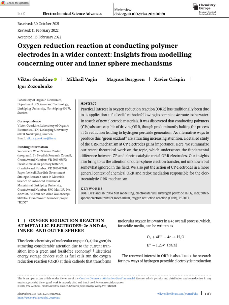 ORR Mechanisms at Conducting Polymers | PDF | Redox | Electrochemistry