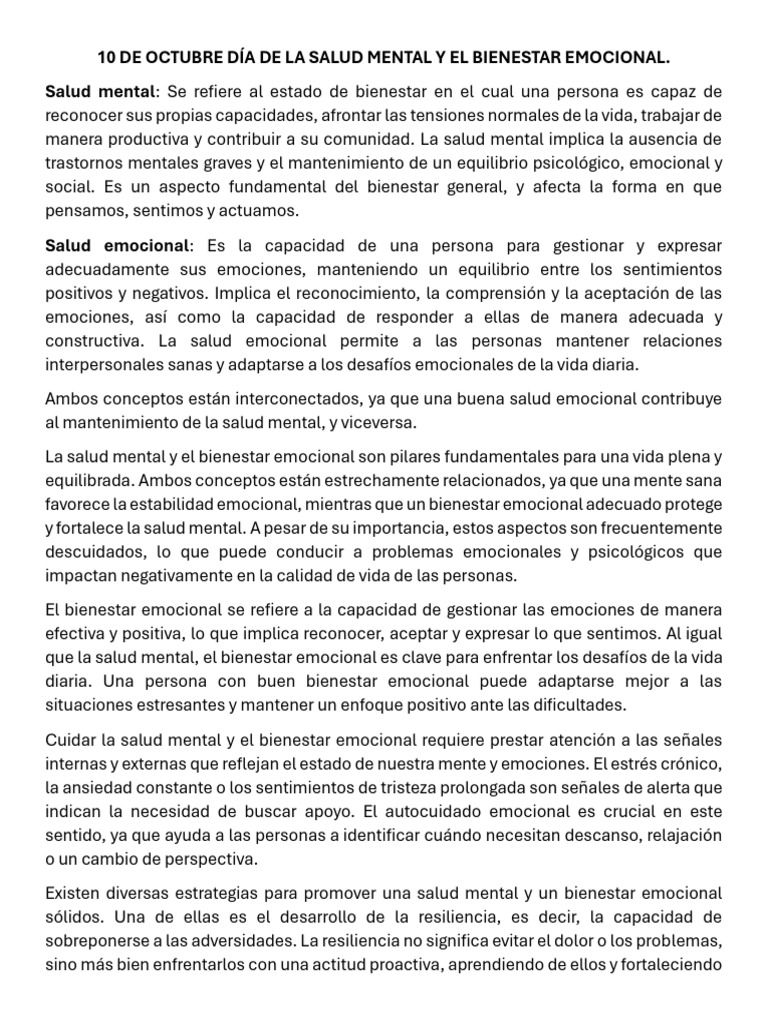 Salud Mental y Bienestar Emocional | PDF | Las emociones | Mente