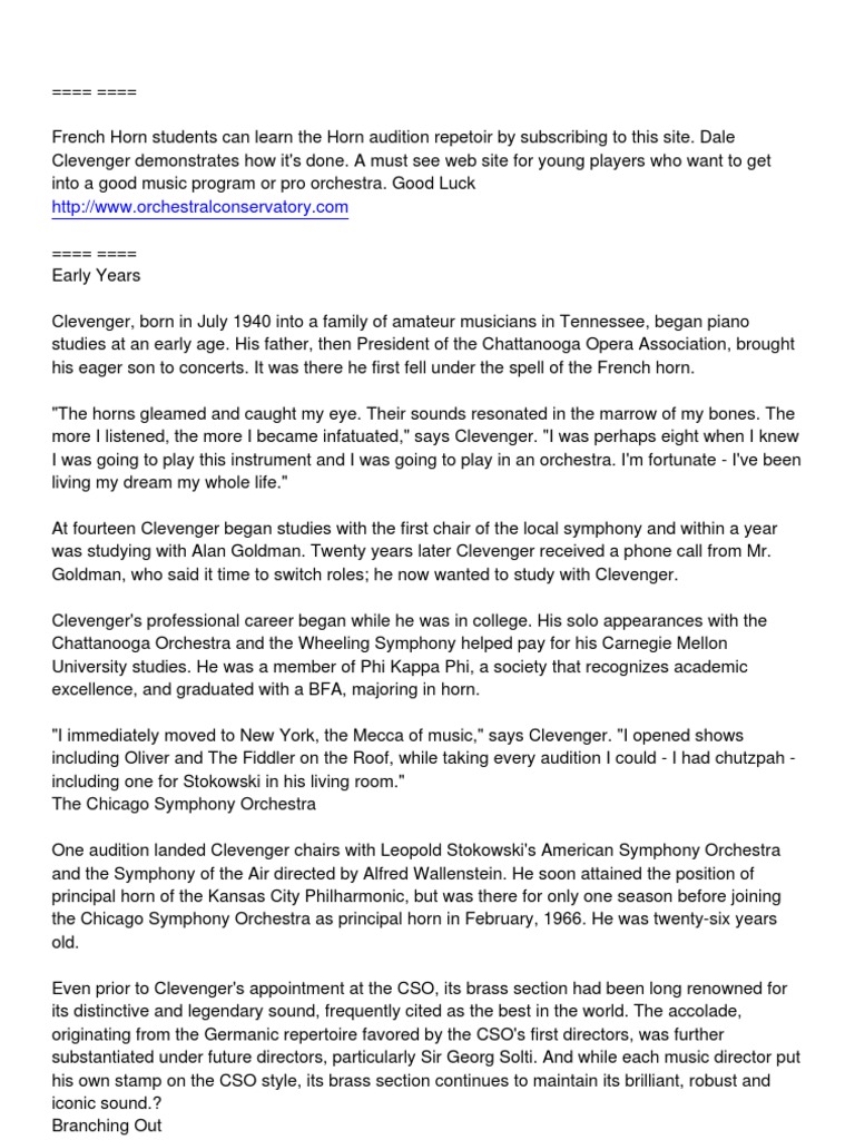 Dale Clevenger, Orchestral Horn Excerpts PDF Orchestras Classical