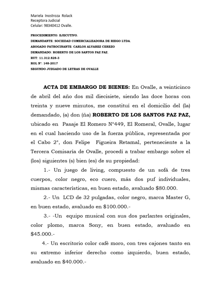 Acta de Embargo | PDF