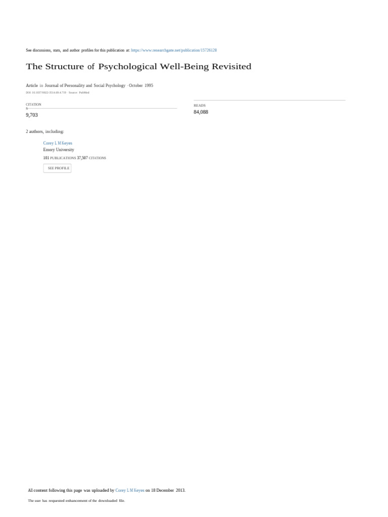 Ryff's Psychological Well-Being Model | PDF | Well Being | Psychology