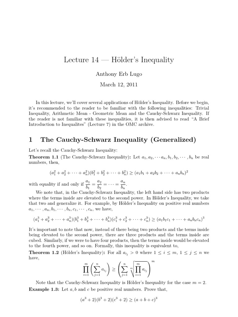 Holder's Inequality - Erb Lugo - OMC | PDF | Square Root | Inequality ...