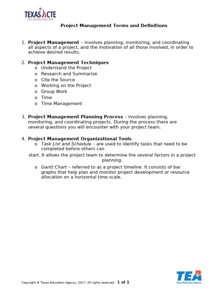 Project Management Terms and Definitions_1 | PDF
