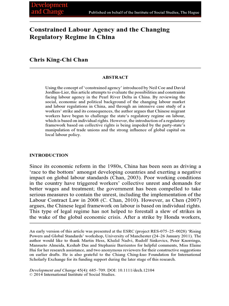 Constrained Labour Agency and Changing Regulatory Regime in China | PDF ...