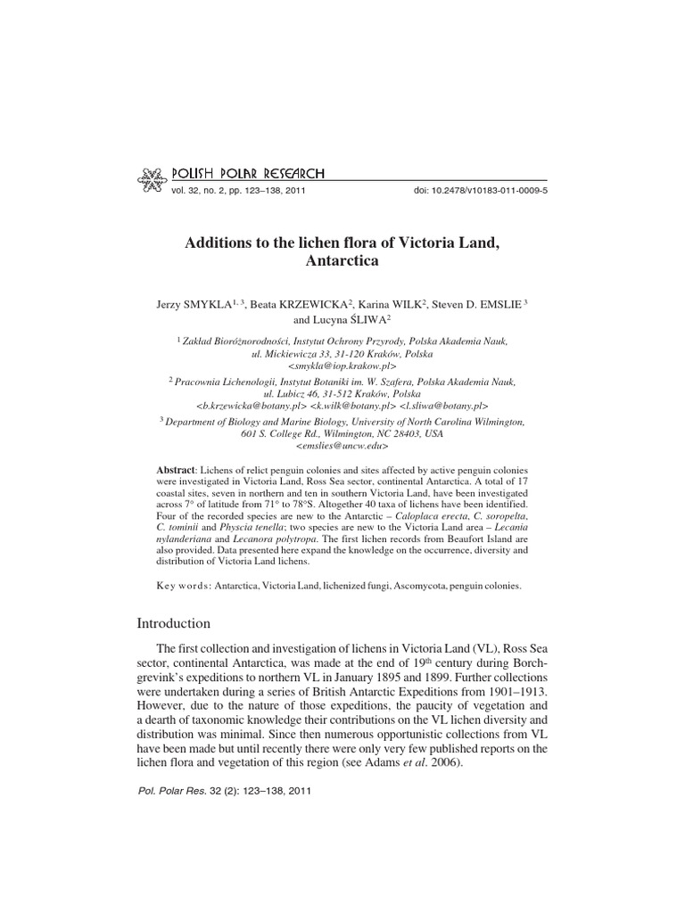 Lichen Diversity in Victoria Land, Antarctica | PDF | Antarctica ...