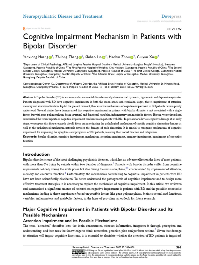 Cognitive Impairment in Bipolar Disorder | PDF | Memory | Bipolar Disorder