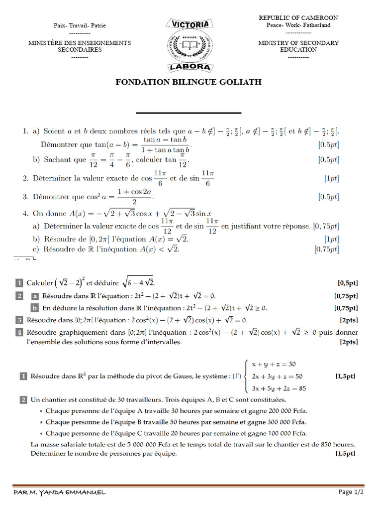 Exercice TD2 - M. Yanda Emmanuel | PDF