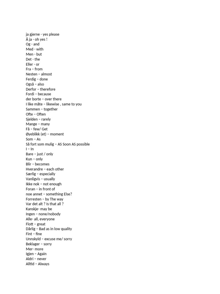 Norwegian Words | PDF