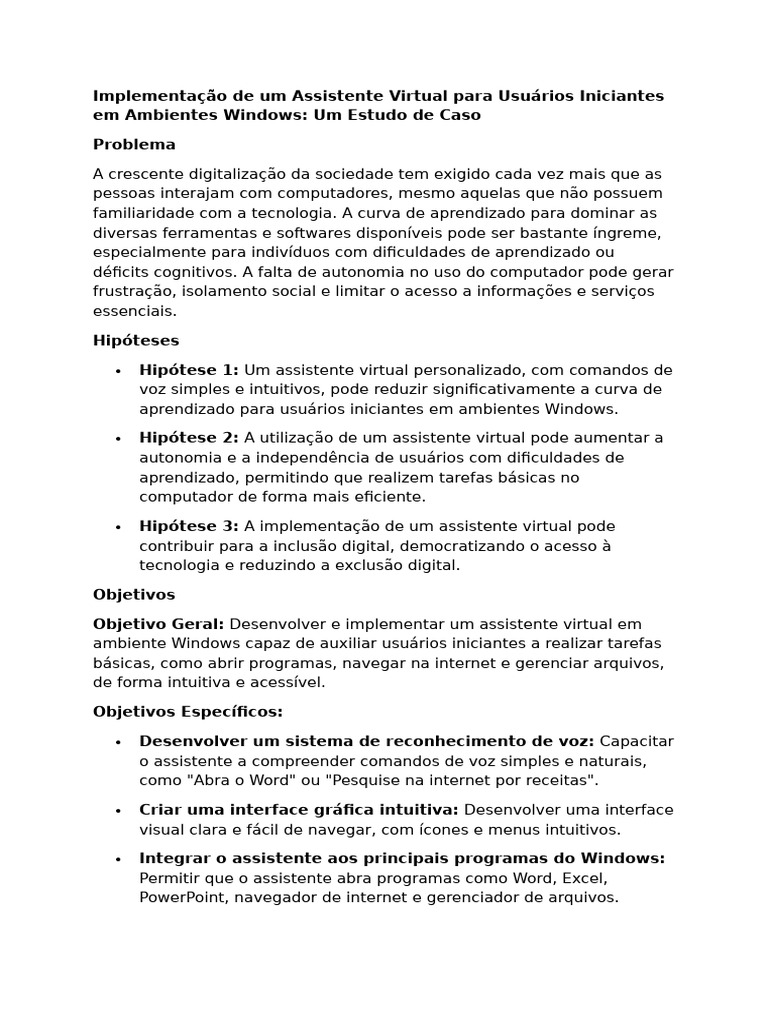 Assistente Virtual para Iniciantes em Windows | PDF | Usabilidade ...