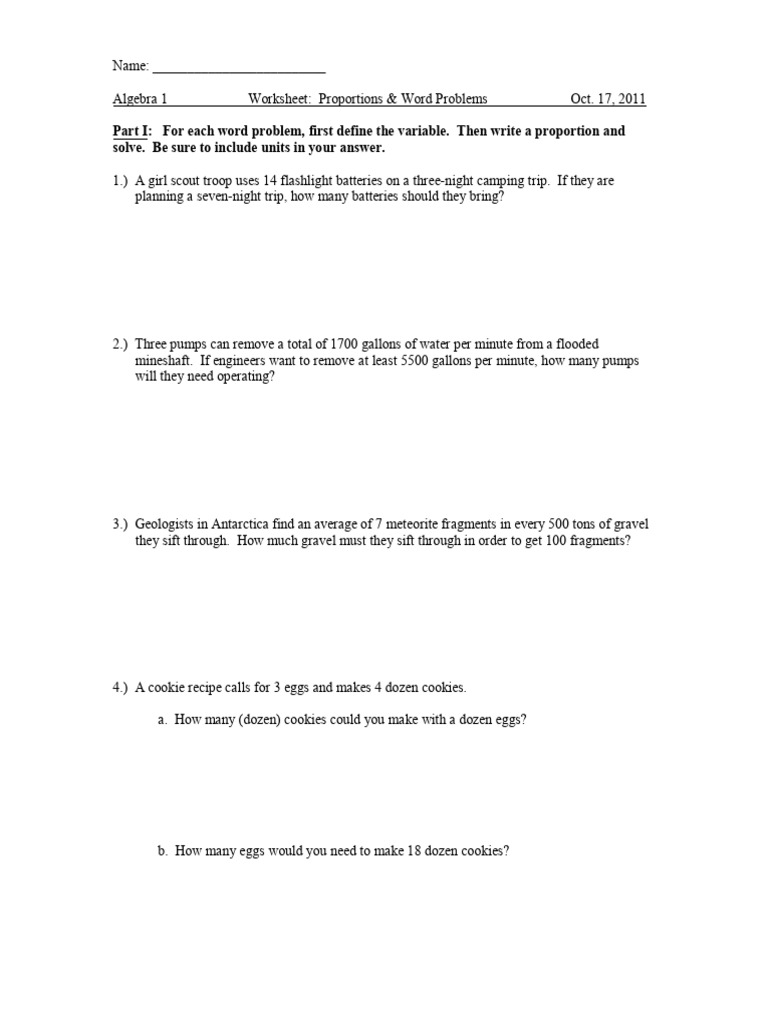 Worksheet - Proportions Word Problems New1 | PDF