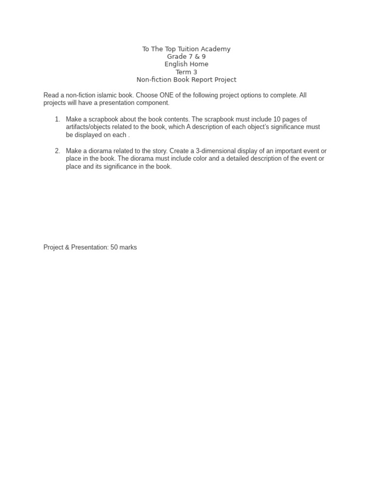 Grade 7-9 Book Report Project | PDF