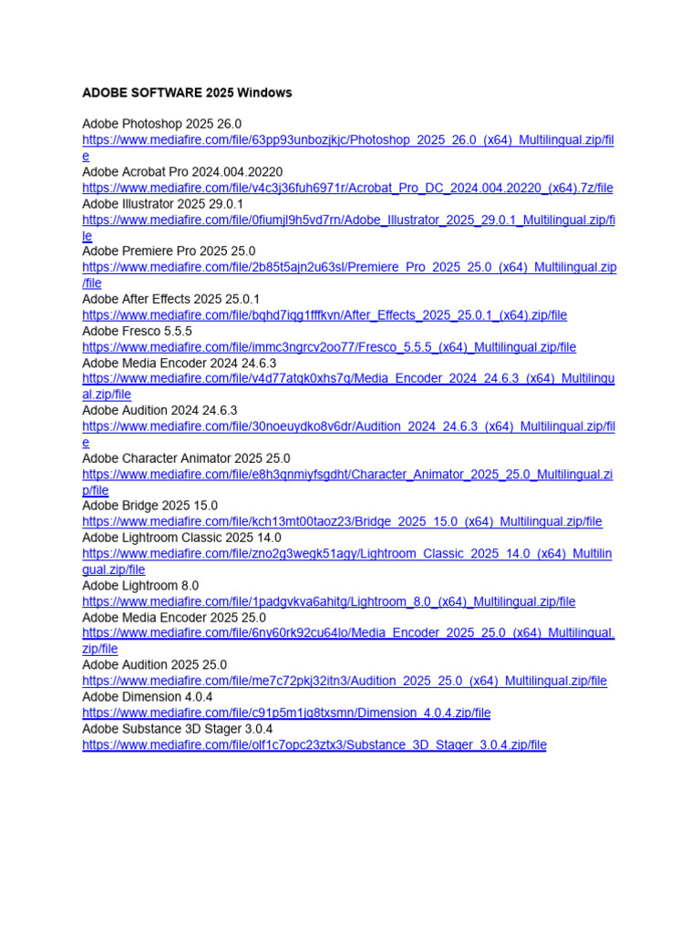 Adobe Software Collection 2025 Links | PDF