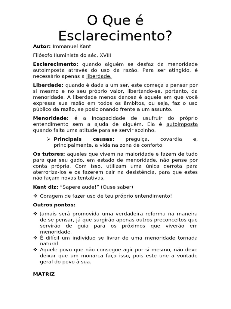 O Que É Esclarecimento - Immanuel Kant | PDF | Immanuel Kant | Liberdade