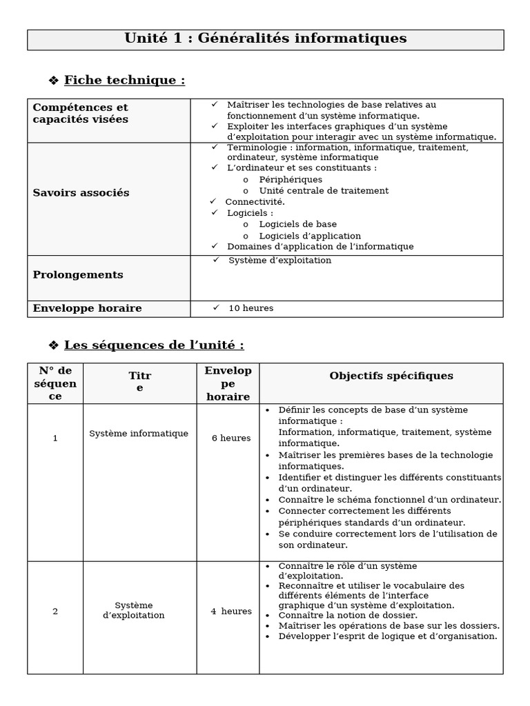 Fiche technique sur les systèmes informatiques | PDF | Informatique ...