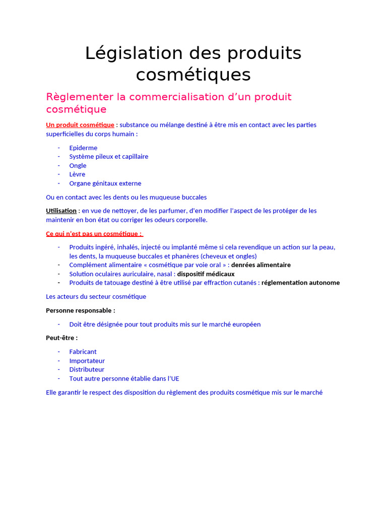 Législation sur les produits cosmétiques | PDF | Cosmétique