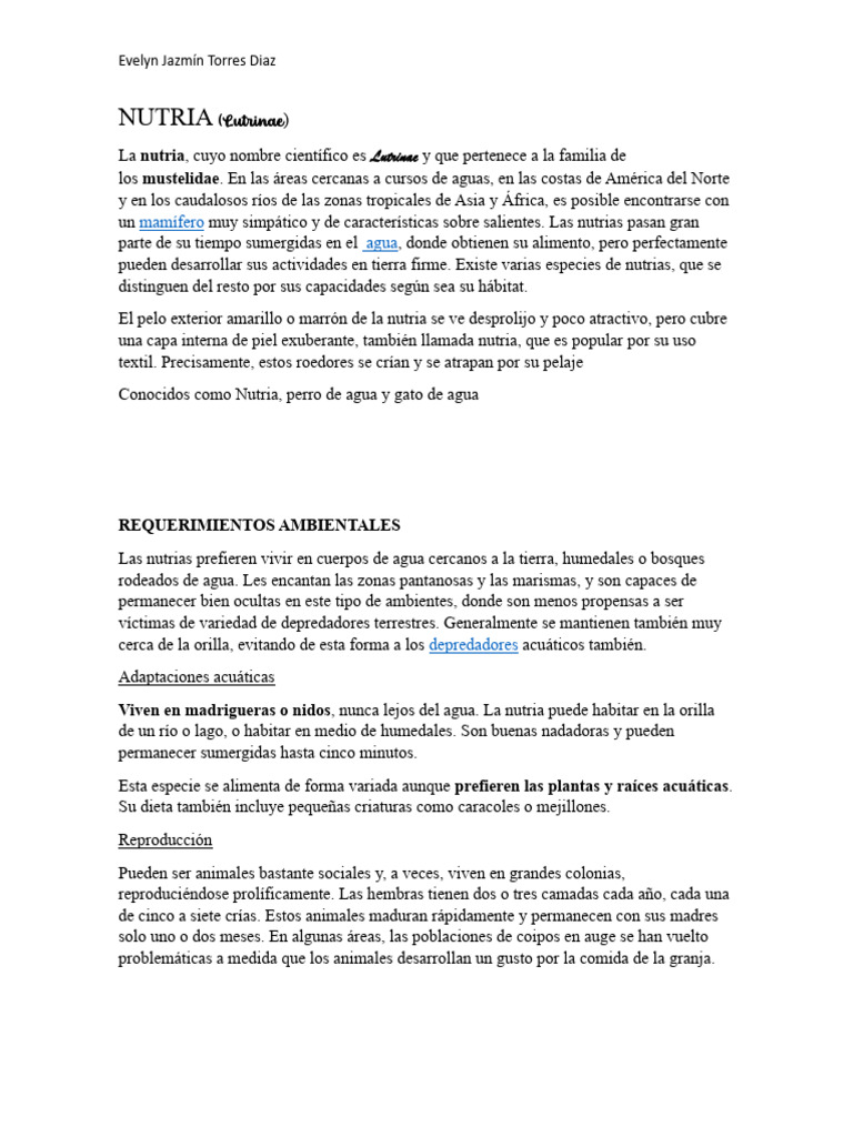 Hábitats y depredadores de las nutrias | PDF | Depredación | Nutria