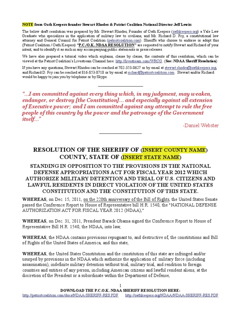 Ndaa Sheriff Res | PDF | Article Three Of The United States ...
