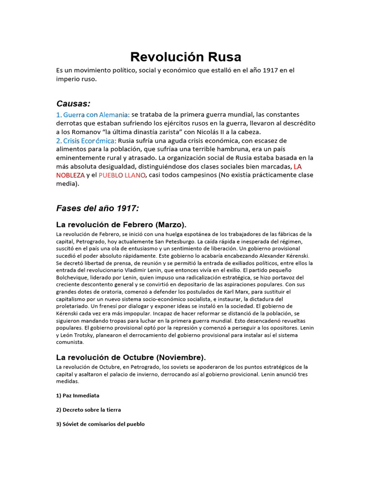 Causas y Fases de la Revolución Rusa | PDF | revolución rusa | Vladimir ...