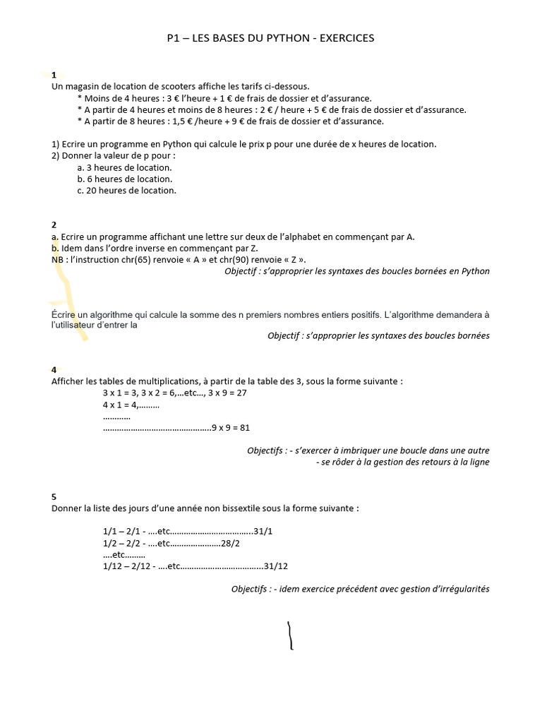 Exercices de base en Python | PDF | Structure de contrôle ...