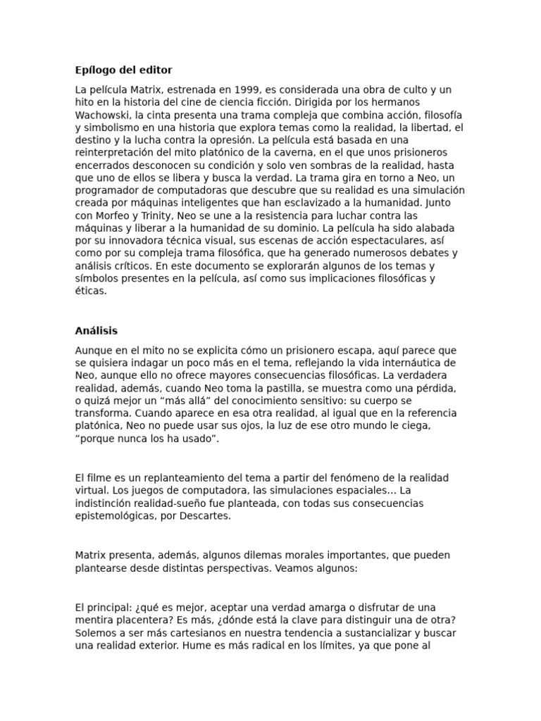 Análisis filosófico de Matrix | PDF | Conocimiento