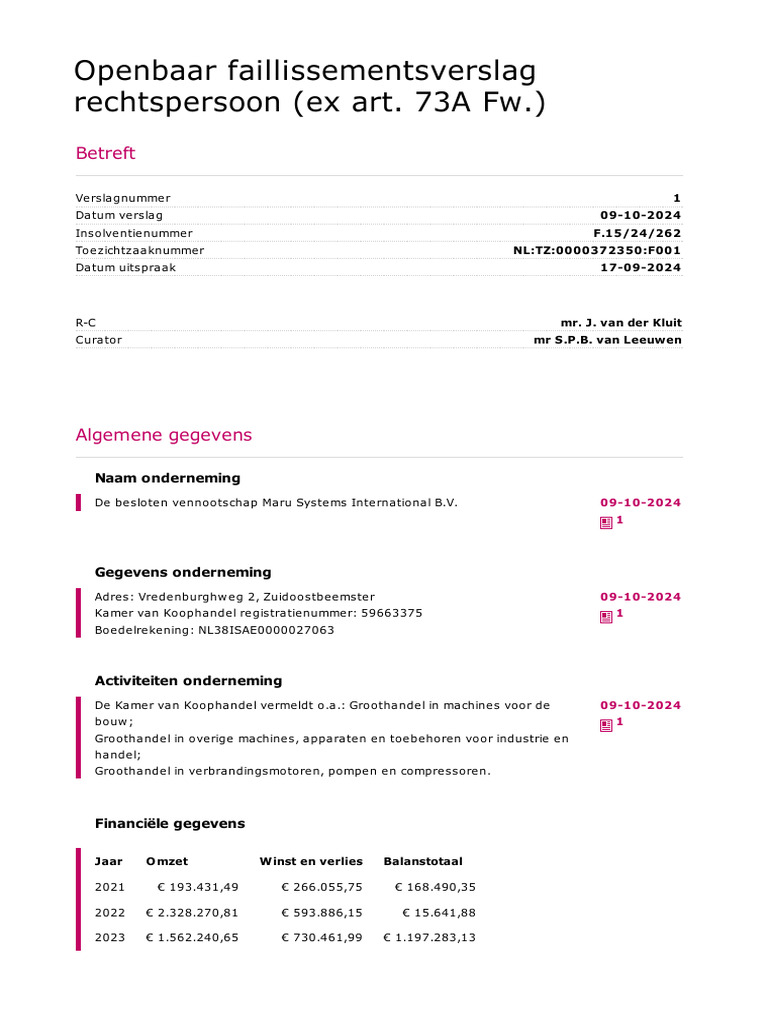 Openbaar faillissementsverslag rechtspersoon ex art 73a fw pdf
