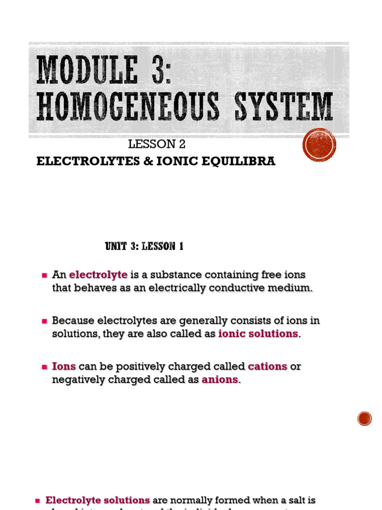 MODULE+3 Lesson+2+Electrolytes+and+Ionic+Equilibra 1+ | PDF | Ion ...
